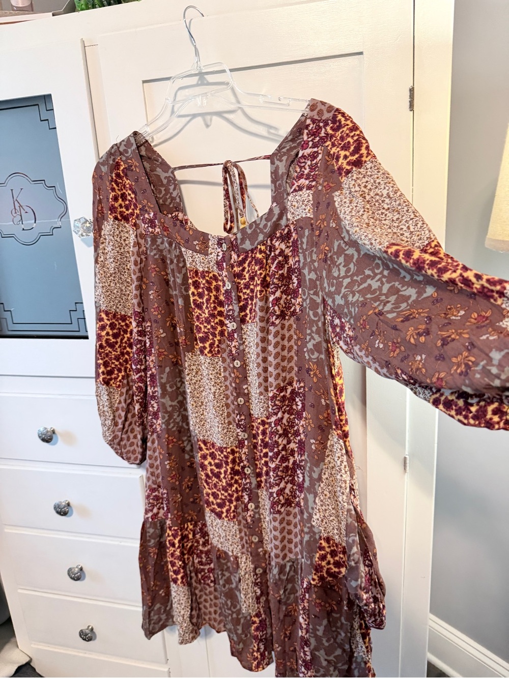 easel Brown and Burgundy Patchwork Mini Dress